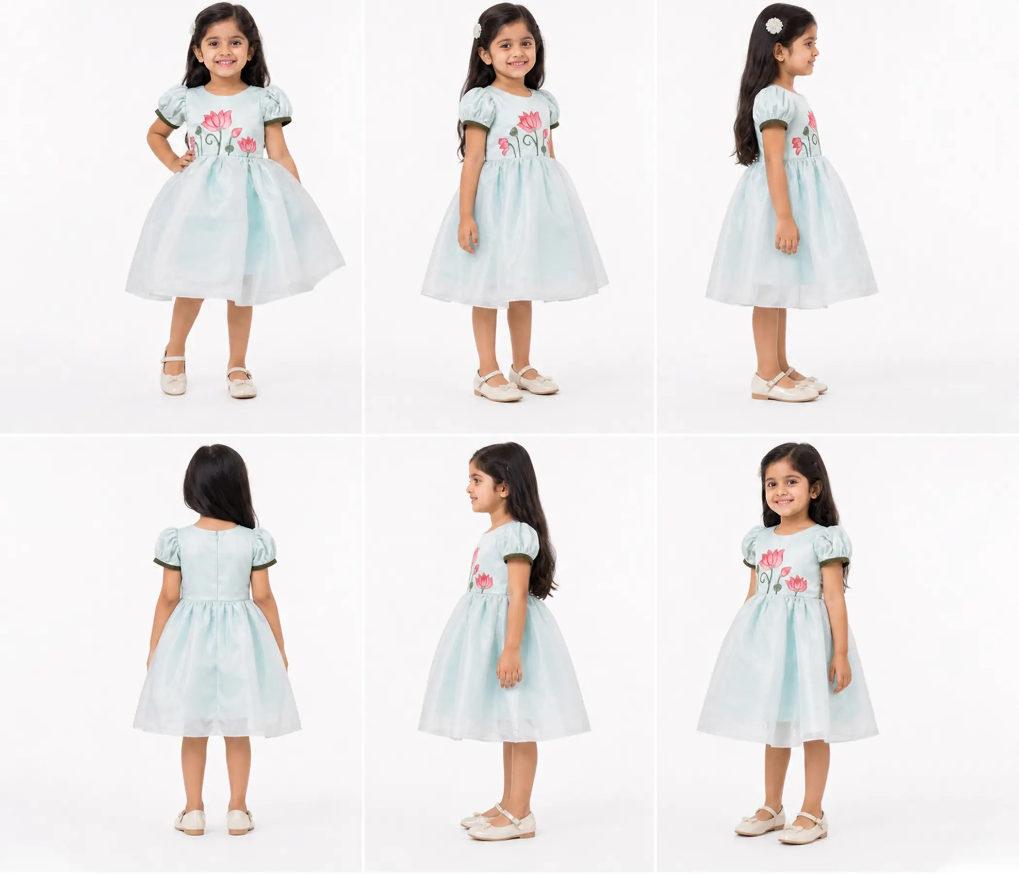 Hand Painted Lotus Organza Party Dress for Girls | Premium Kids Occasion Wear